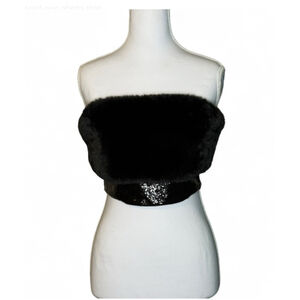 Avec Les Filles Faux Fur & Sequin Bandeau Tube Top – Black – XS – NWT